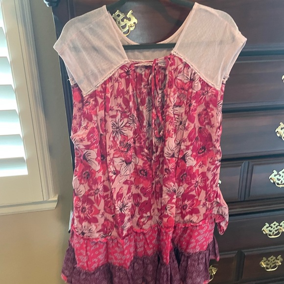 Free People Pink and Purple Floral Blouse tunic dress medium - Picture 4 of 6